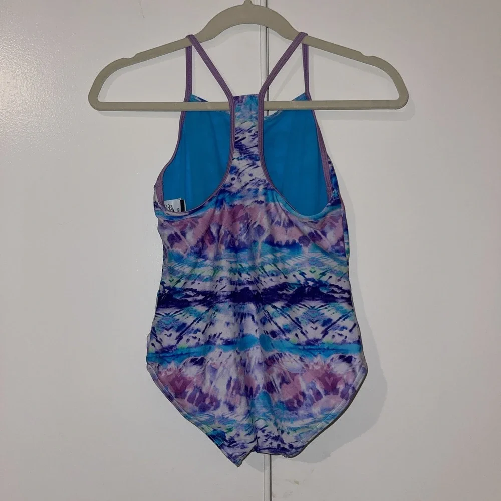 Speedo Girls Purple Blue‎ Tie Dye One Piece Swimsuit L Youth Professional Grade